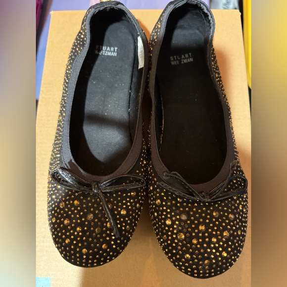 Stuart Weitzman Fannie Crystal Glittering Black and Gold Flats Girls Size 3 - Picture 1 of 10